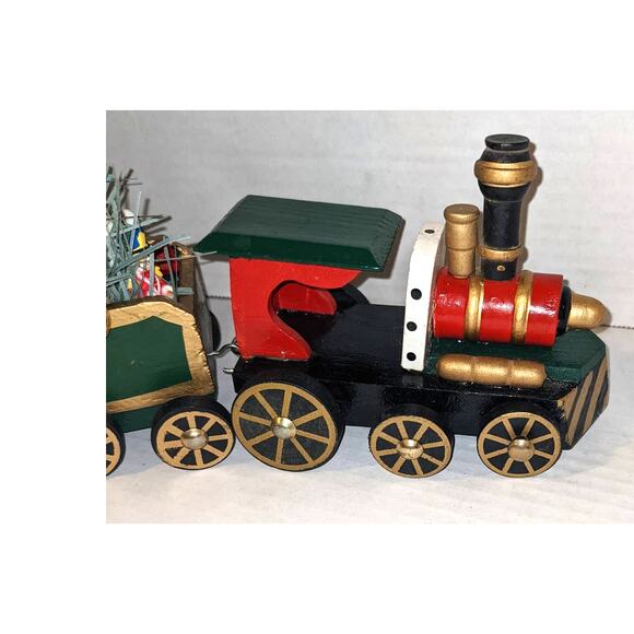 Vintage Wooden Christmas Train Moveable Wheels Detachable Cars Decor Toys Holly - Picture 2 of 10